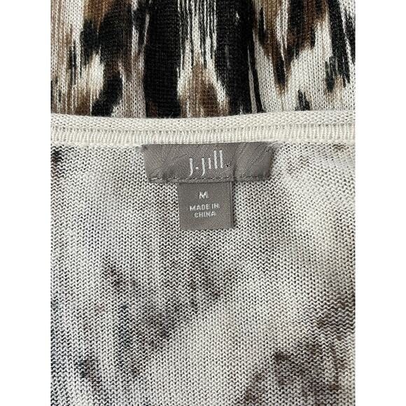 J Jill Womens Brown Black Watercolor 3/4 Sleeve Linen Blend Cardigan Size Medium - Picture 6 of 9